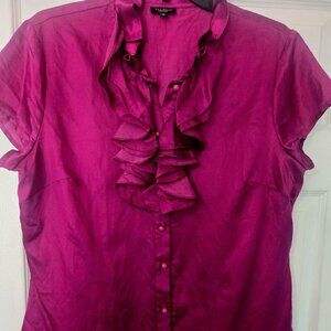 NWOT Talbots dark fuchsia silk/cotton ruffled blouse Size 16